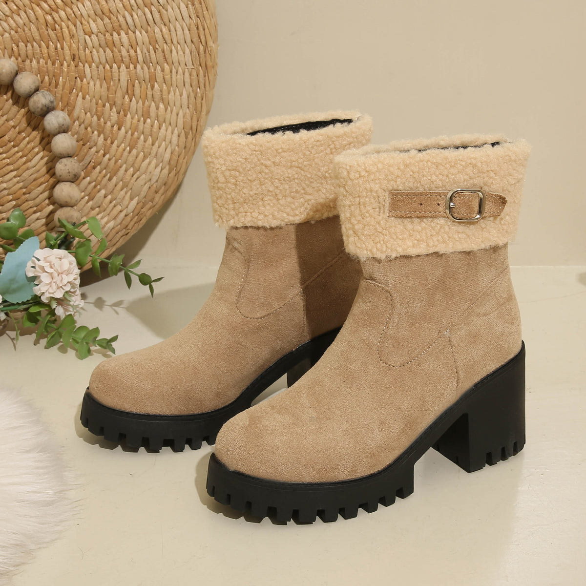 Bootara Women's Plush Fleece Lined Snow Boots - Chunky Heel Ankle Winter Fashion Boots (US 4-10)