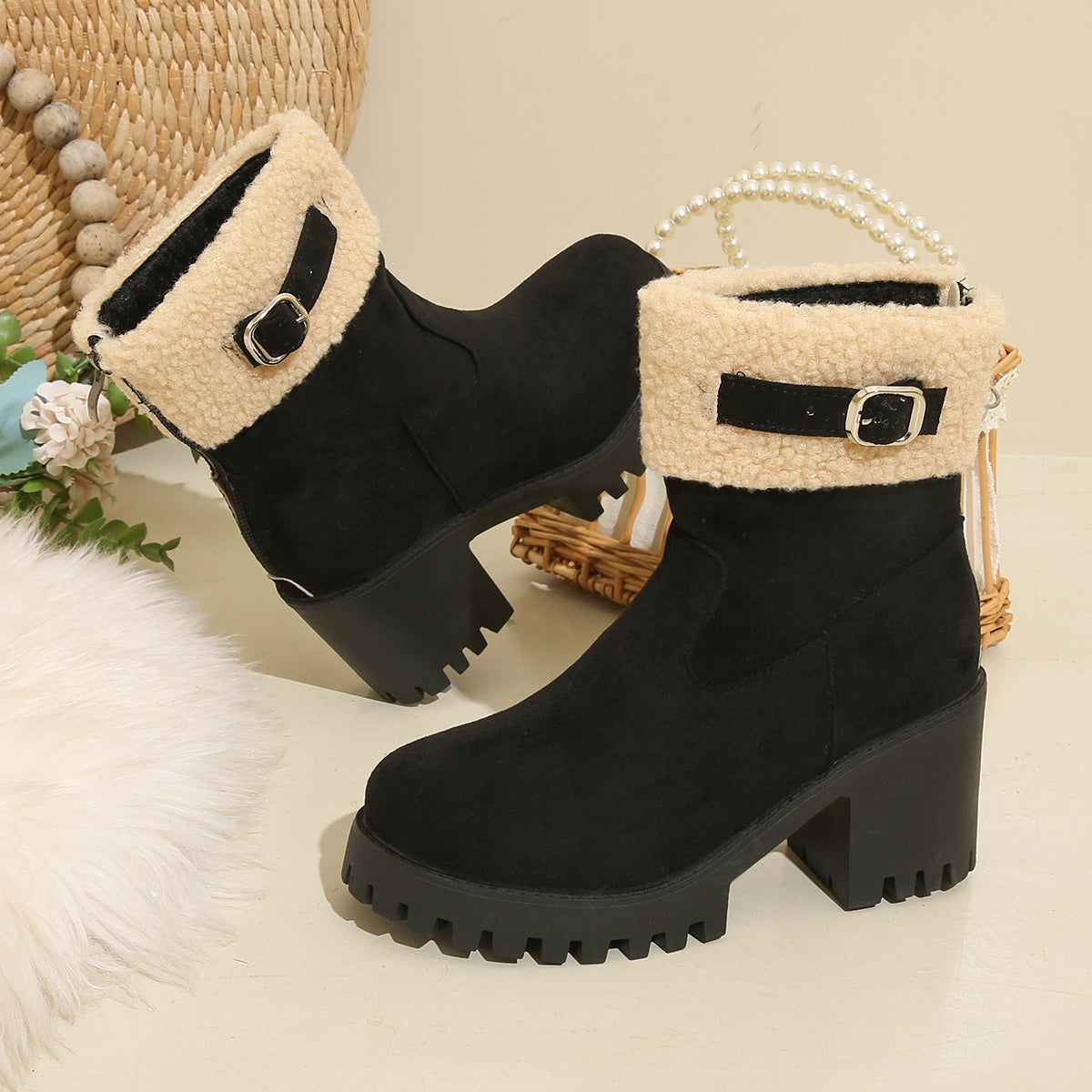 Bootara Women's Plush Fleece Lined Snow Boots - Chunky Heel Ankle Winter Fashion Boots (US 4-10)