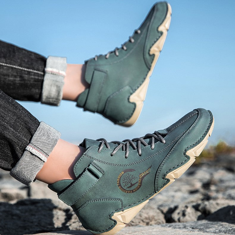 Bootara Men's High-Top Winter Suede Martin Boots with Warm Fleece Lining Handmade Casual Boots