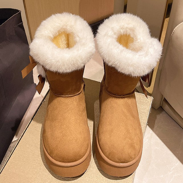 Bootara Women's Bow-Knit Cozy Winter Boots - Shearling Lined Chunky Platform Snow Boots (US 5-9.5)