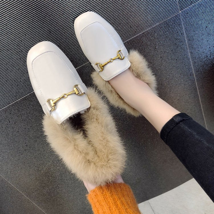 Women’s faux fur-lined square-toe mules