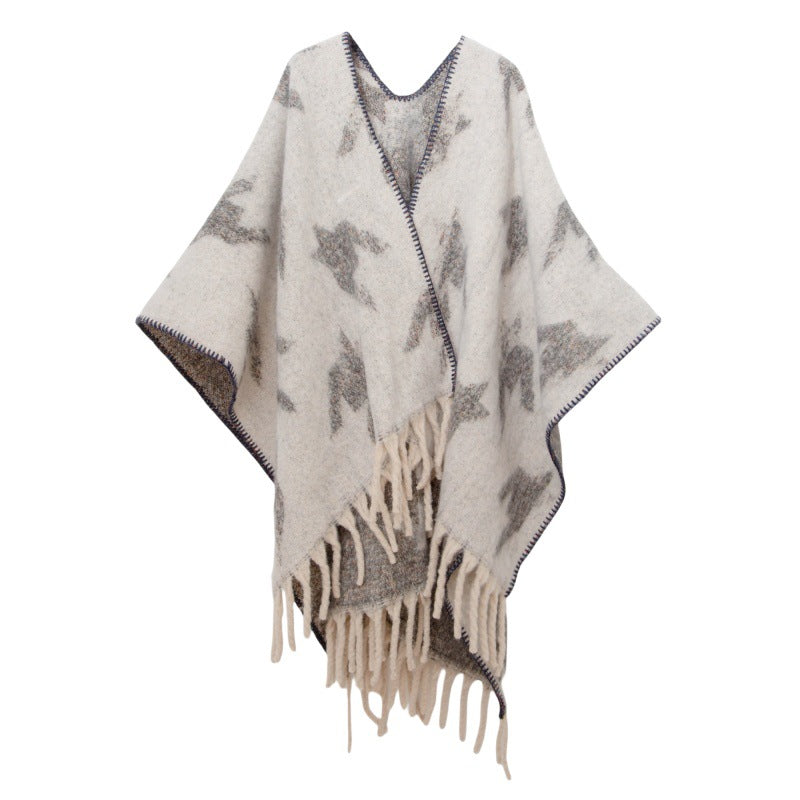 Fringed Jacquard Blanket Shawl Wrap Scarf