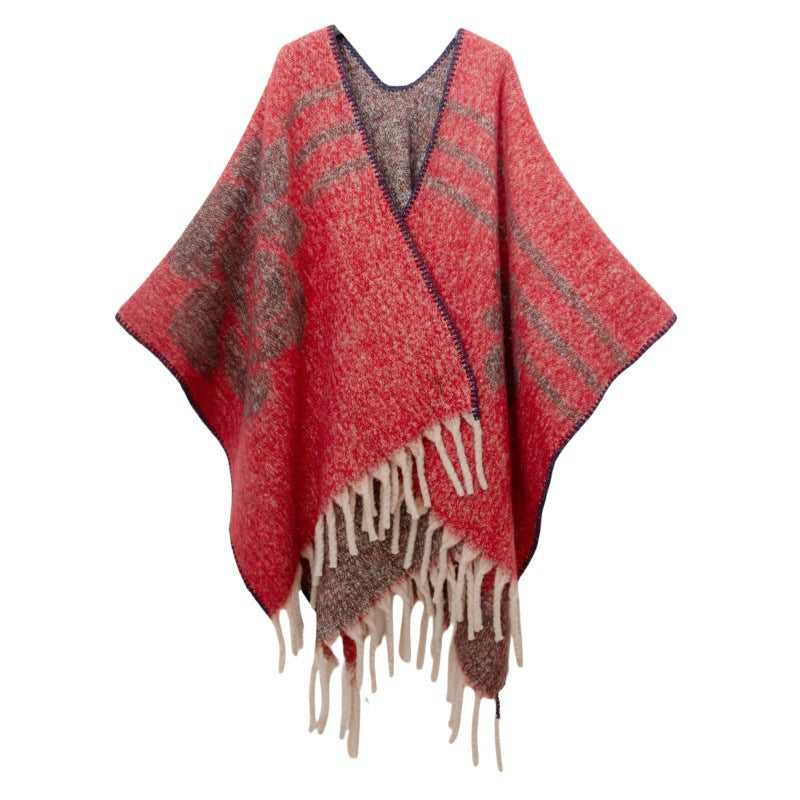 Fringed Jacquard Blanket Shawl Wrap Scarf