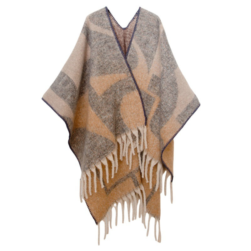 Fringed Jacquard Blanket Shawl Wrap Scarf