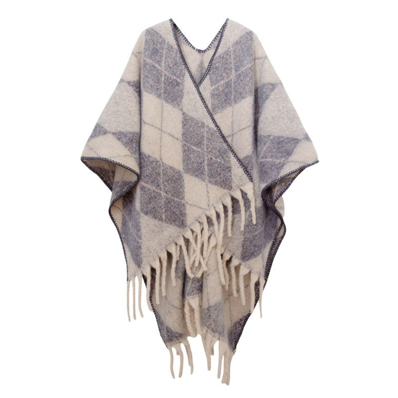 Fringed Jacquard Blanket Shawl Wrap Scarf