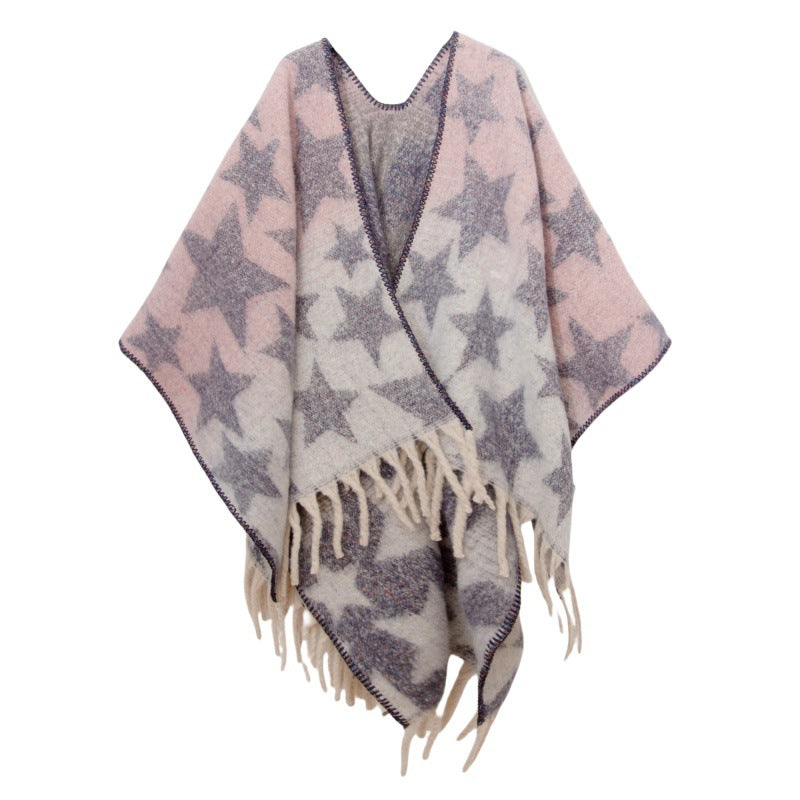 Fringed Jacquard Blanket Shawl Wrap Scarf
