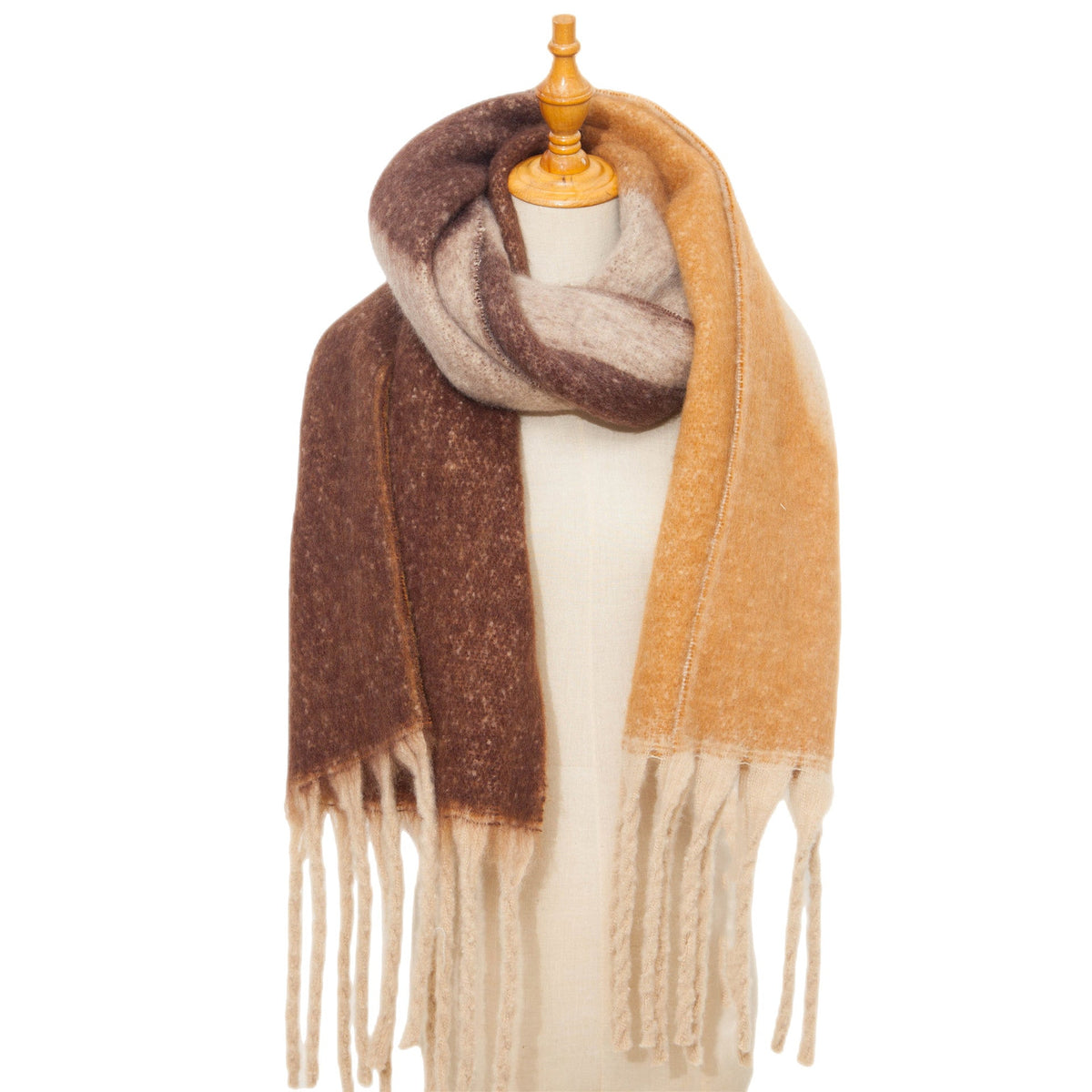 Abstract Colorblock Tassel Blanket Scarf