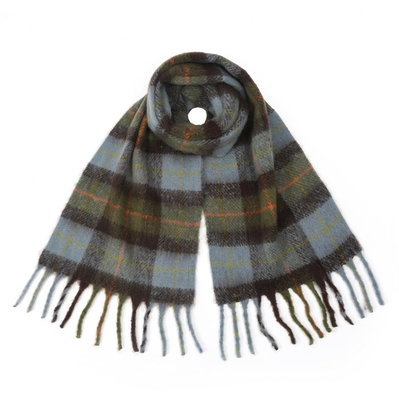 Brushed Check Fringe Blanket Scarf