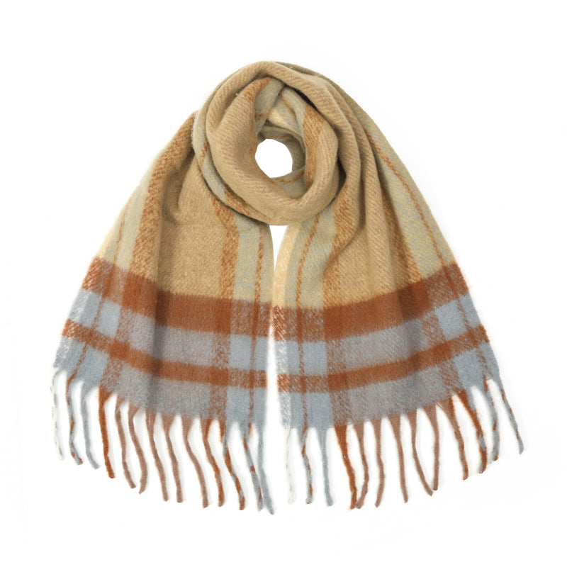 Brushed Check Fringe Blanket Scarf
