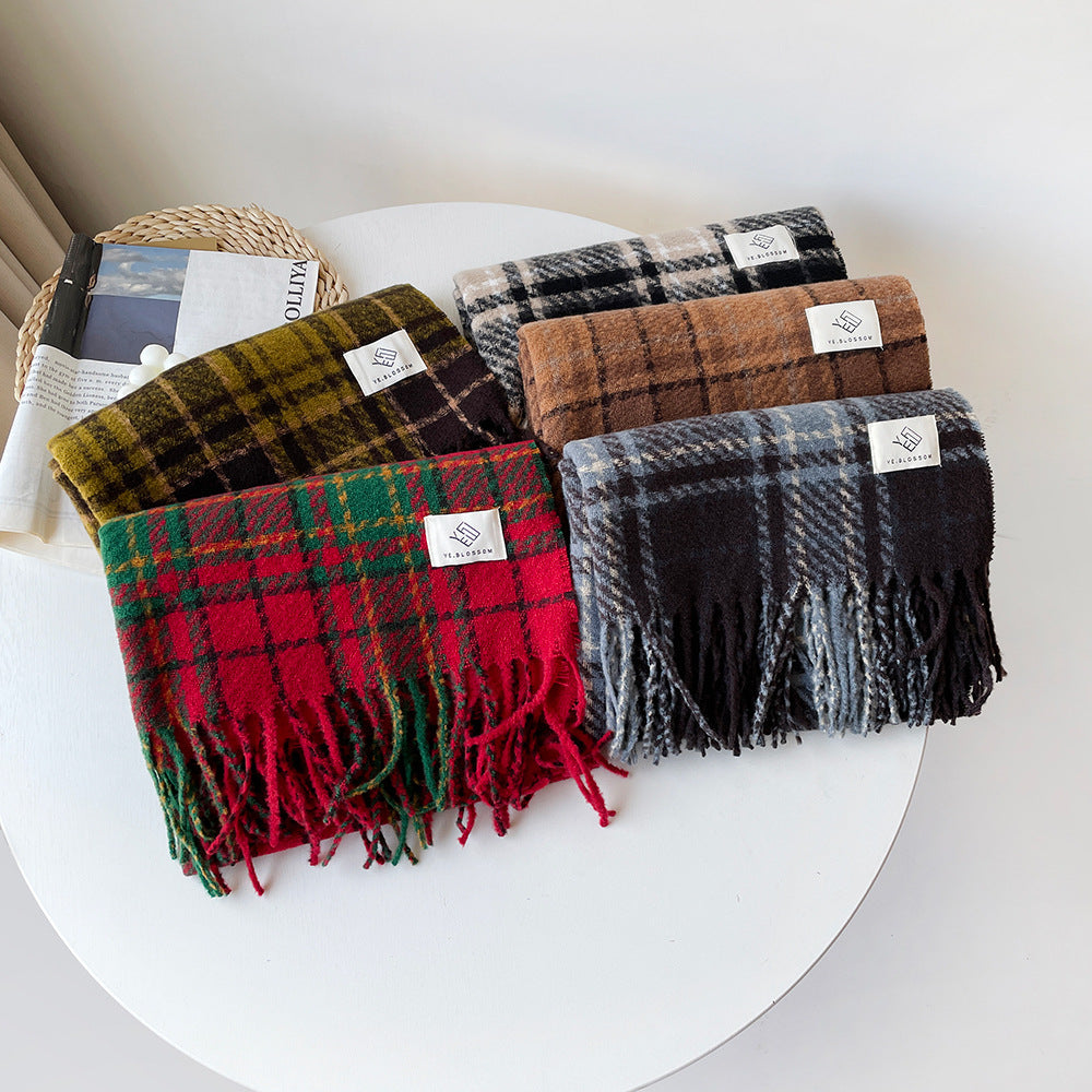Oversized Plaid Tassel Blanket Scarf