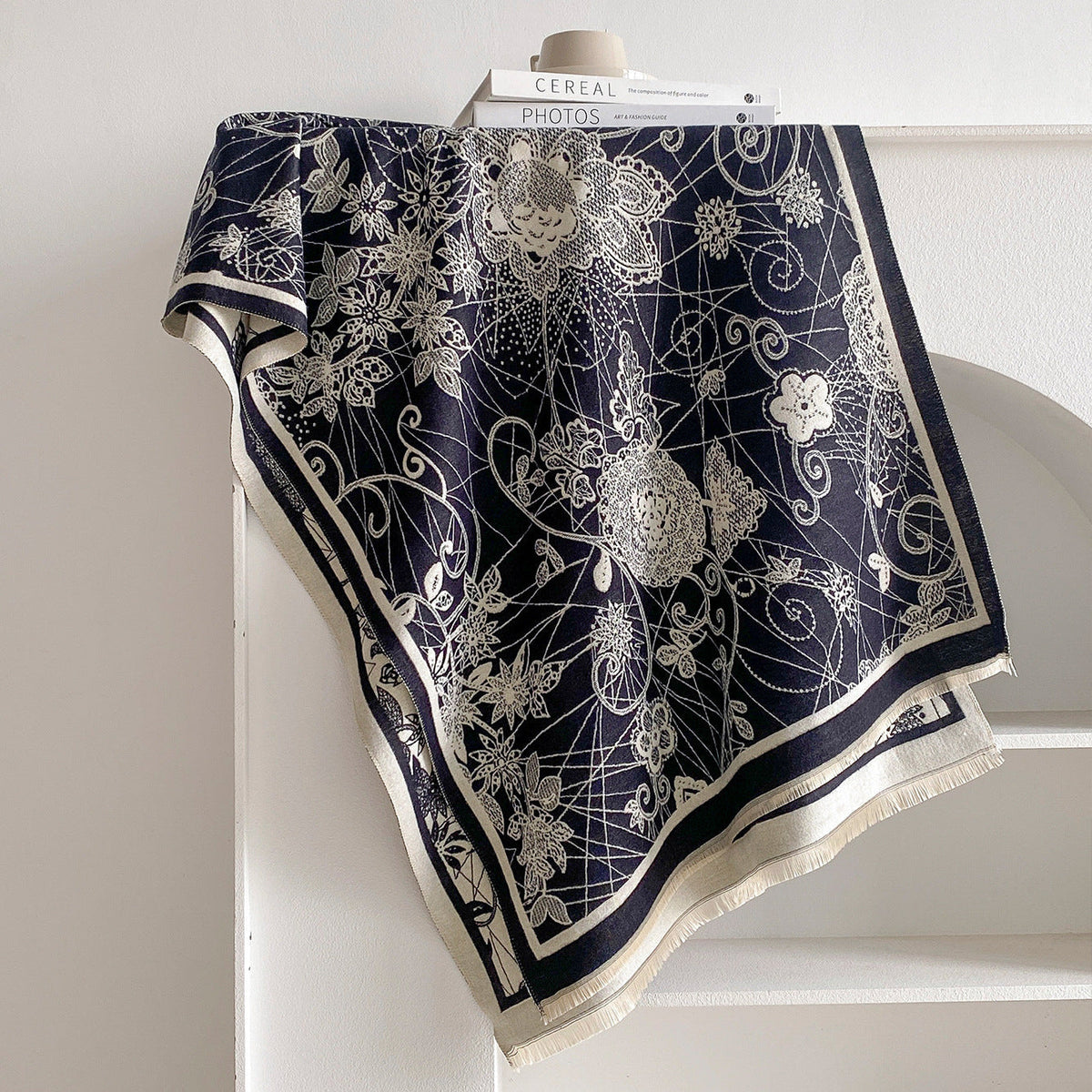 Damask Floral Reversible Blanket Scarf