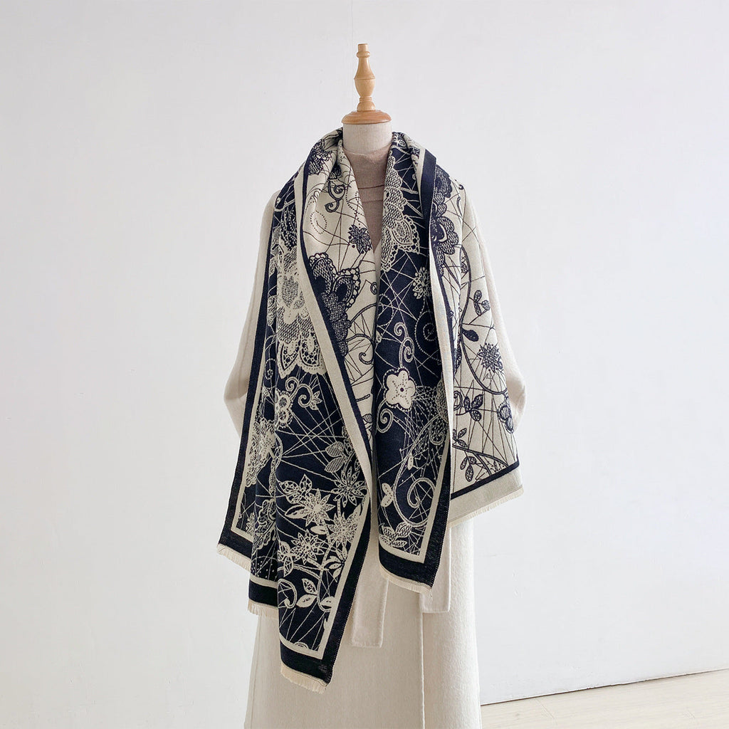 Damask Floral Reversible Blanket Scarf