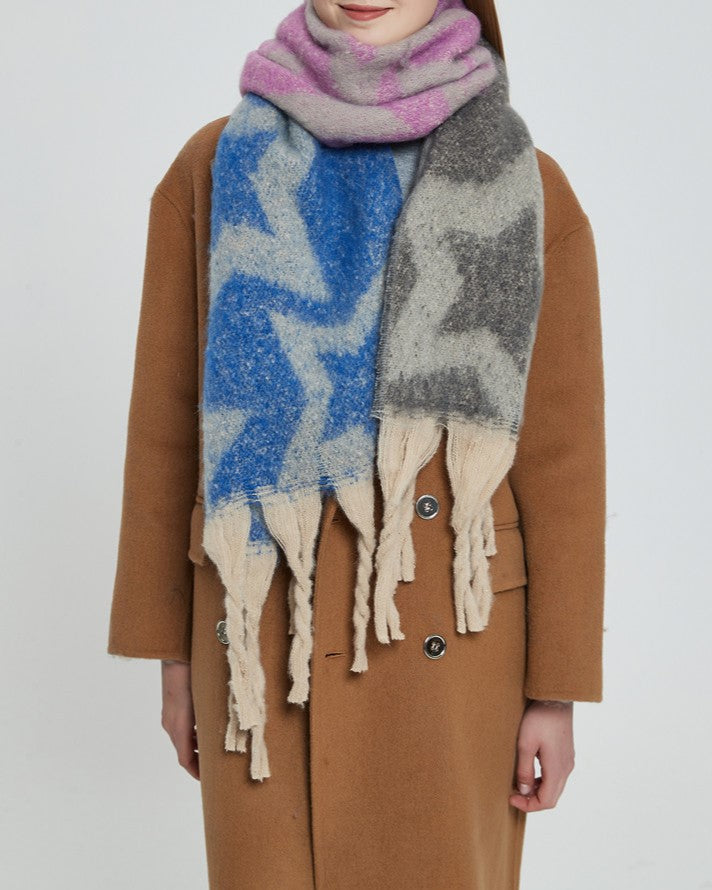Star Print Fringe Blanket Scarf Wrap