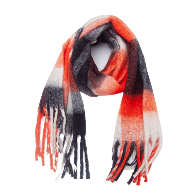 Bold Check Fringed Blanket Wrap Scarf