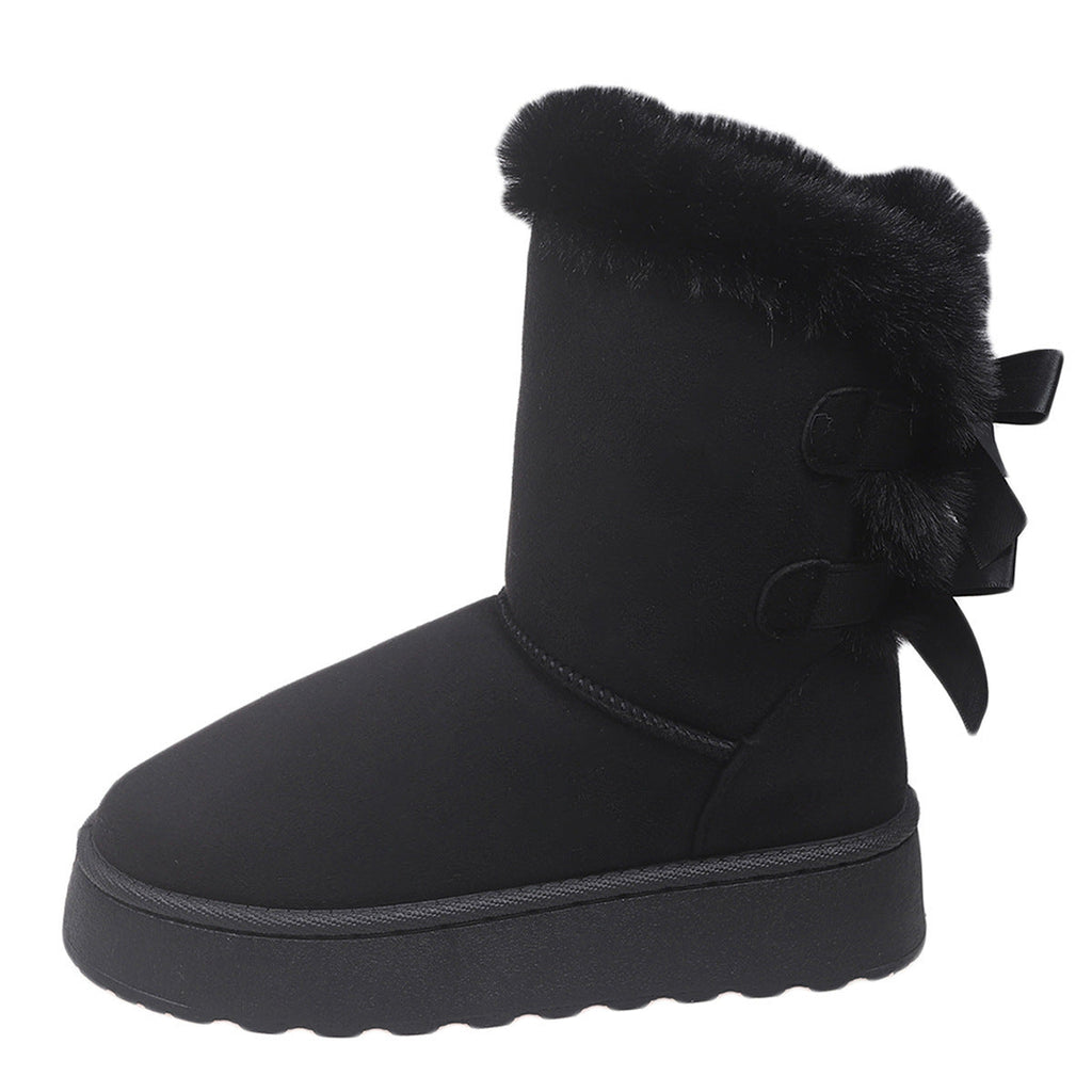 Bootara Women’s CozyBow Short Snow Boots – Fleece-Lined Warmth & Anti-Slip Platform (US 5–10)
