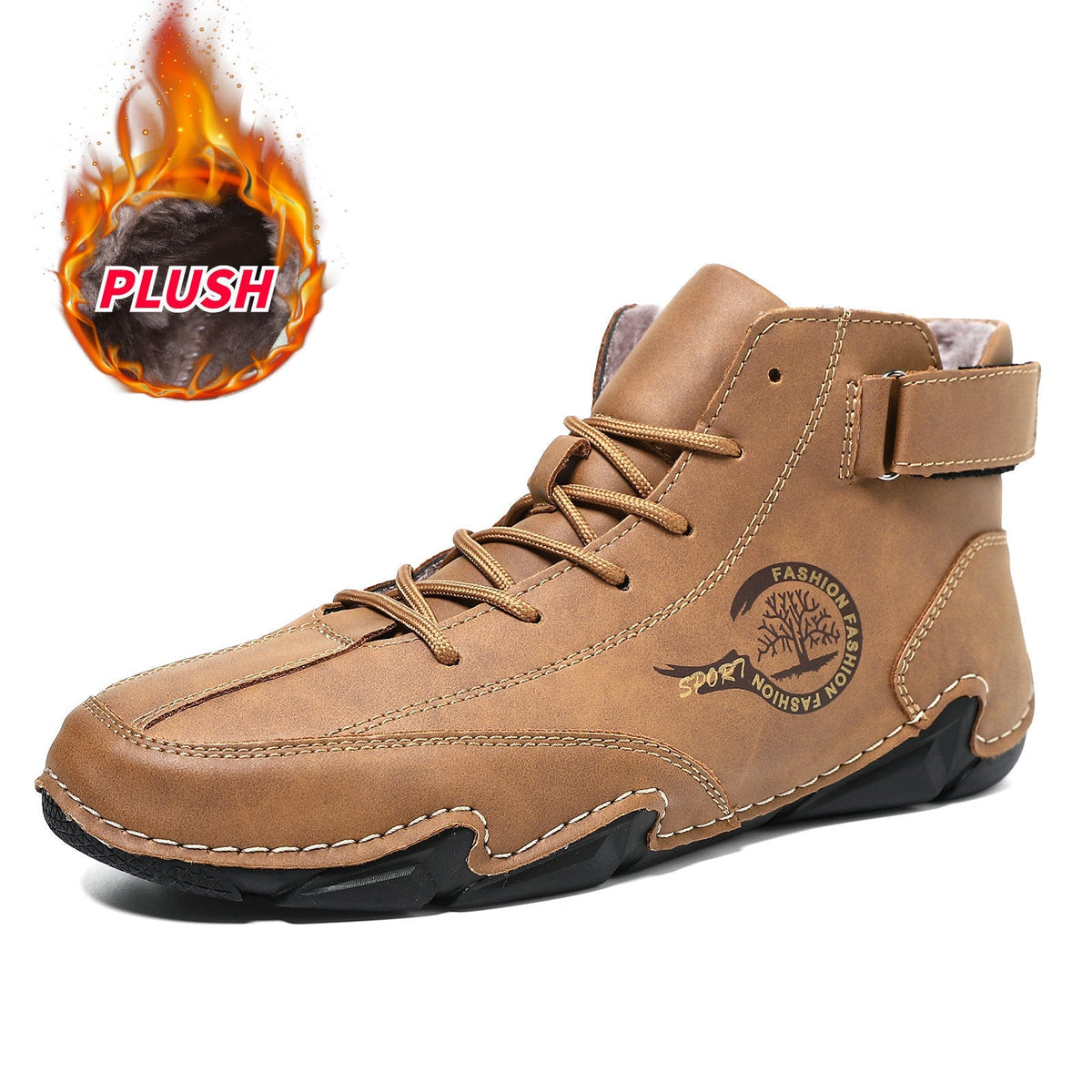 Bootara Men's High-Top Winter Suede Martin Boots with Warm Fleece Lining Handmade Casual Boots