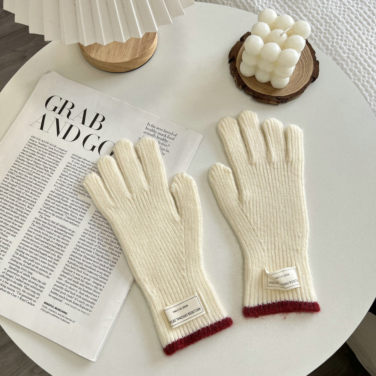 Simple Color Contrast Touch Screen Knit Gloves 6W6GLO51