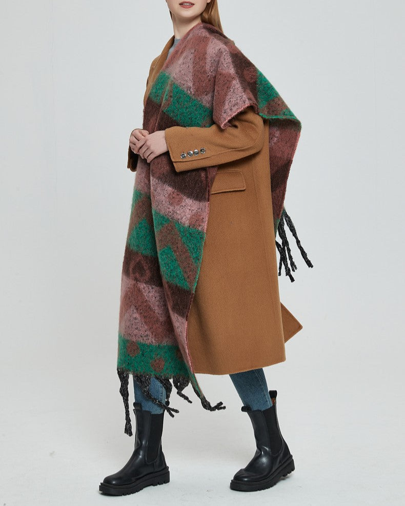 Geometric Colour Block Tassel Wrap Scarf