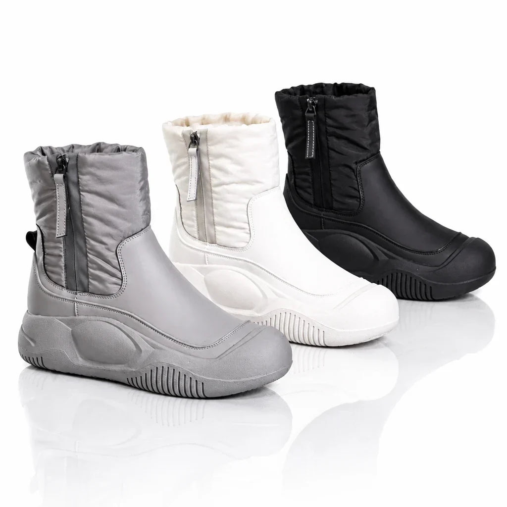 Women's quilted winter ankle boots with plush lining and side zip