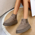 Women's Suede Chelsea Ankle Boots - Plush-Lined Platform Boots