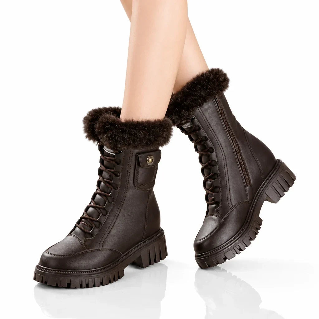Women's faux-fur trim lace-up platform ankle boots