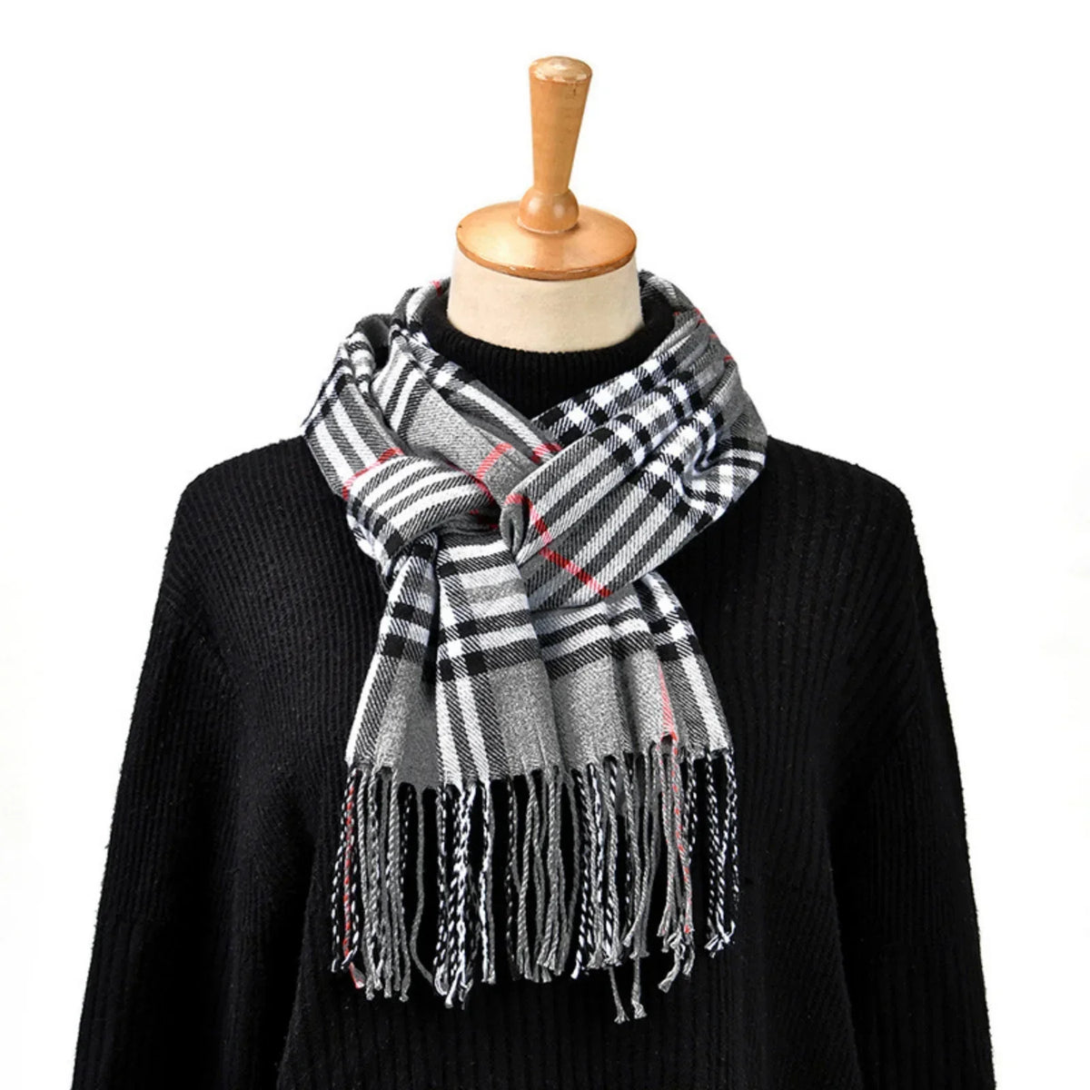 Women's Plaid Scarf – Soft Warm Checked Tassel Shawl Wrap