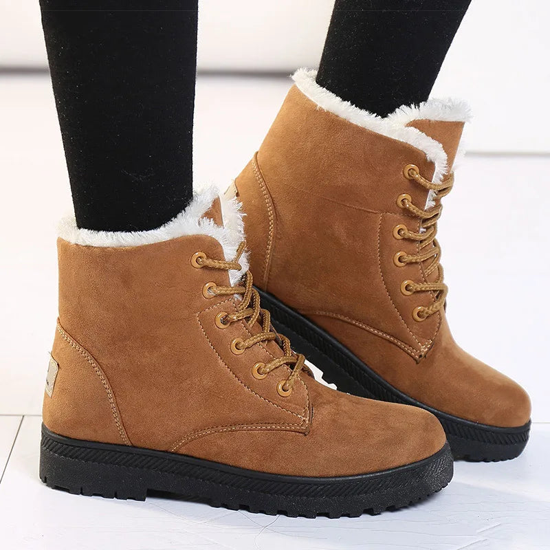 Women's faux-fur-lined lace-up ankle boots with ridged soles