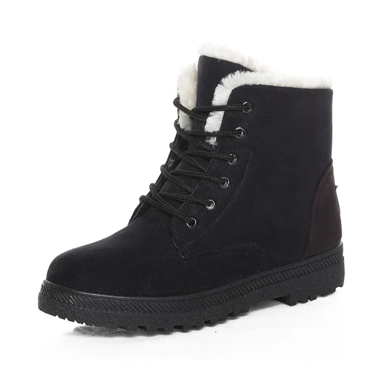 Women's faux-fur-lined lace-up ankle boots with ridged soles