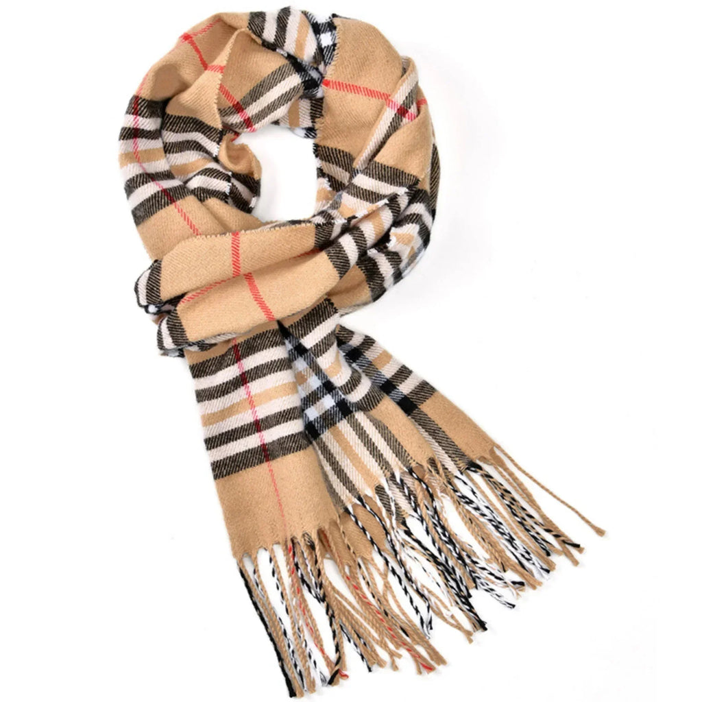 Women's Plaid Scarf – Soft Warm Checked Tassel Shawl Wrap