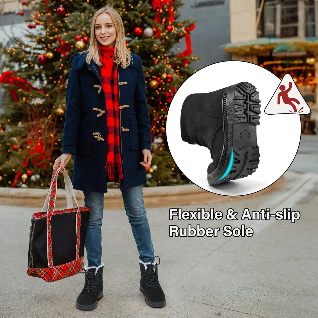 Women's Winter Snow Boots - Warm Fur-Lined Lace-Up Ankle Booties