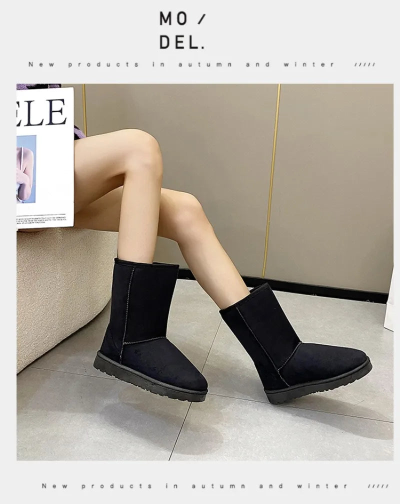 Women's Flannel Mid-Calf Boots - Round Toe Winter Boots