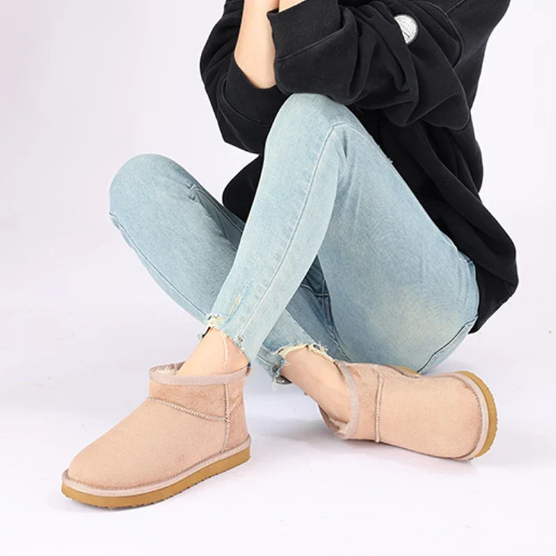 Women's Plush Snow Boots - Anti-Slip Faux Suede Ankle Boots