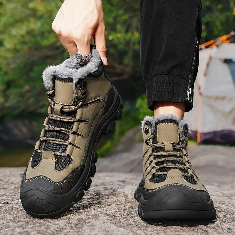 Men's Genuine Leather Ankle Boots - Plush-Lined Winter Boots