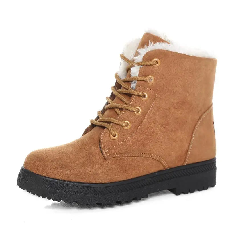 Women's Winter Snow Boots - Warm Fur-Lined Lace-Up Ankle Booties