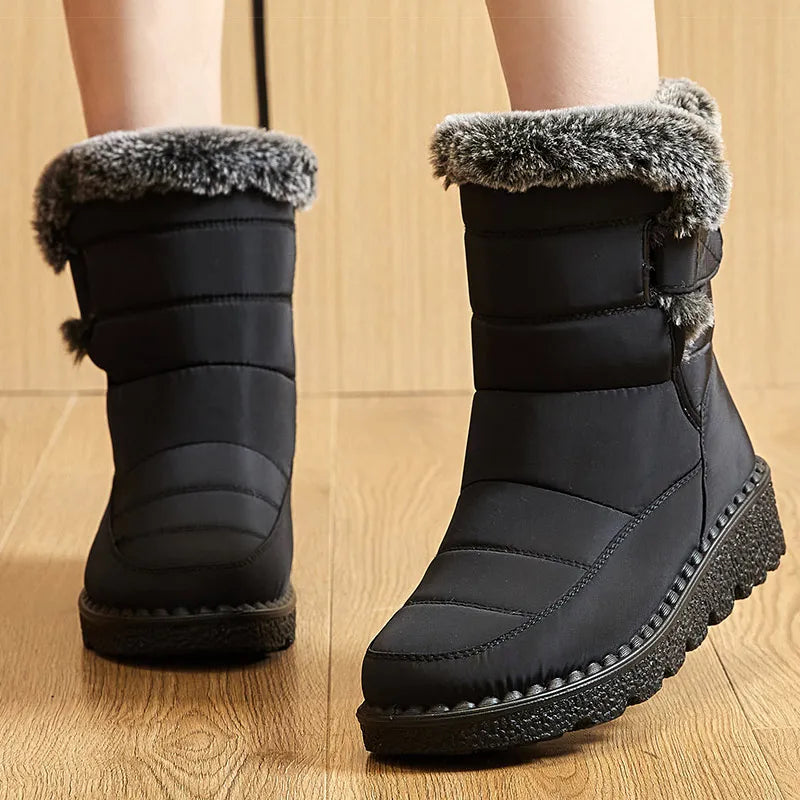 Women's Waterproof Snow Boots - Ankle Boots with Fur Lining, Low Heel