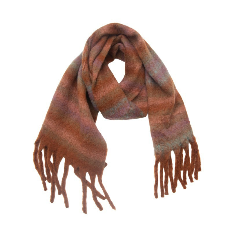 Brushed Plaid Blanket Scarf With Tassels