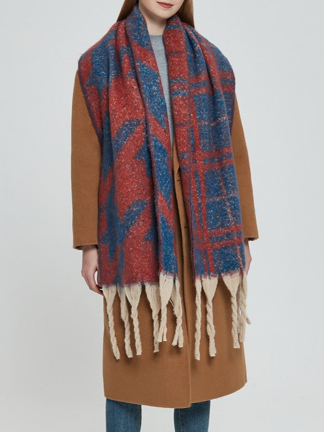 Chunky Fringe Plaid Blanket Scarf