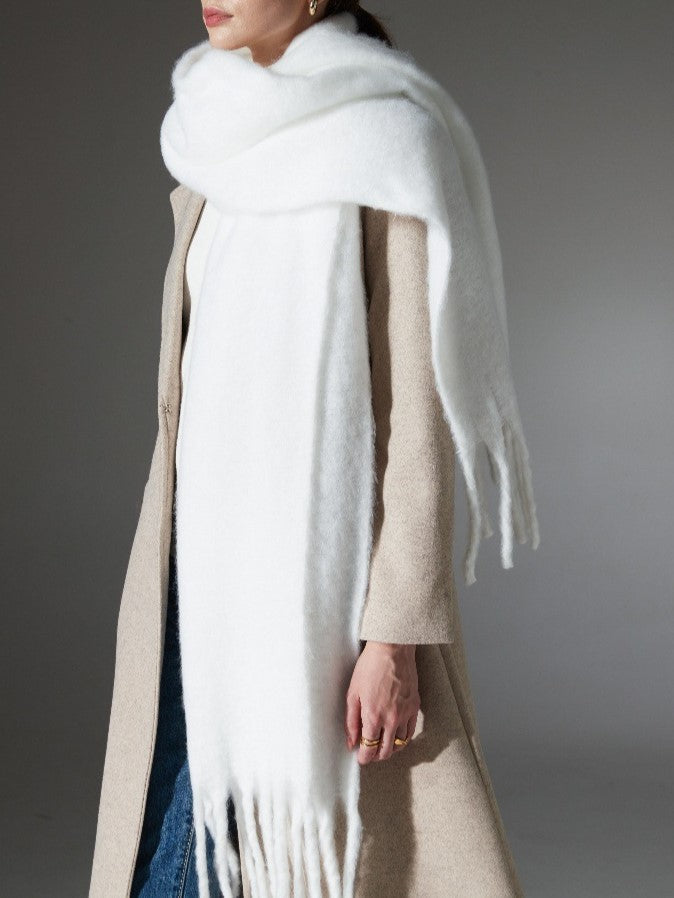 Brushed Blanket Scarf With Long Fringe