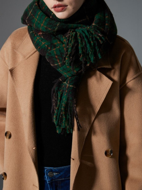 Green Tartan Fringed Blanket Scarf