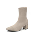 Women's stretch knit mid-calf sock boots with chunky heel